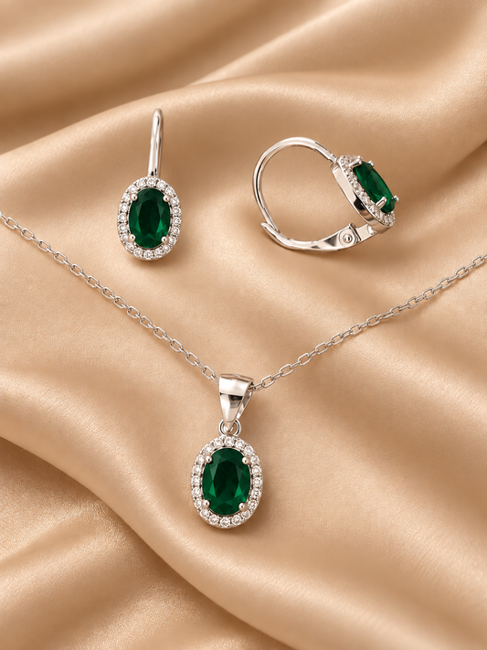 Srebrni set -zeleni oval