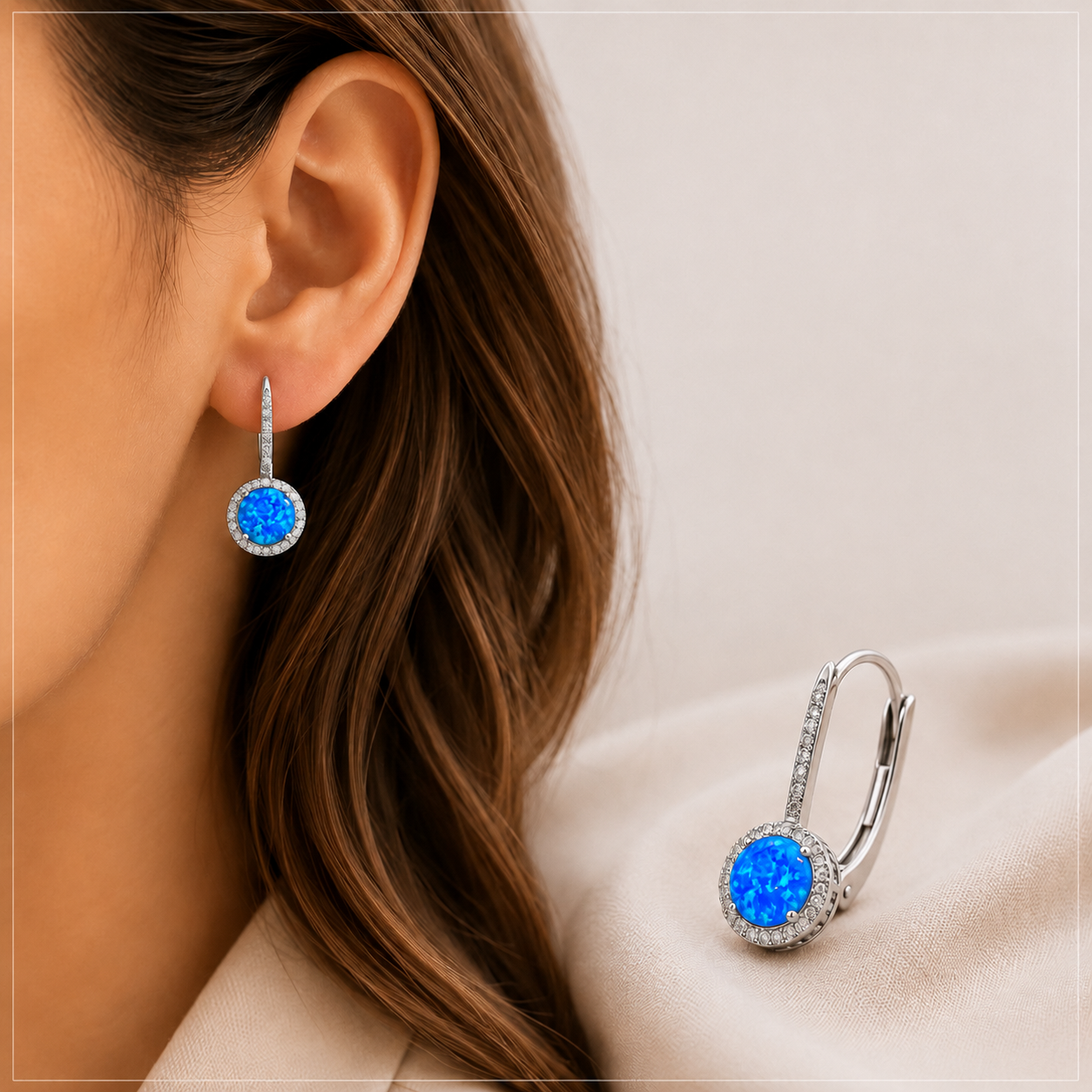 Srebrne nausnice -plavi opal- 925/1000