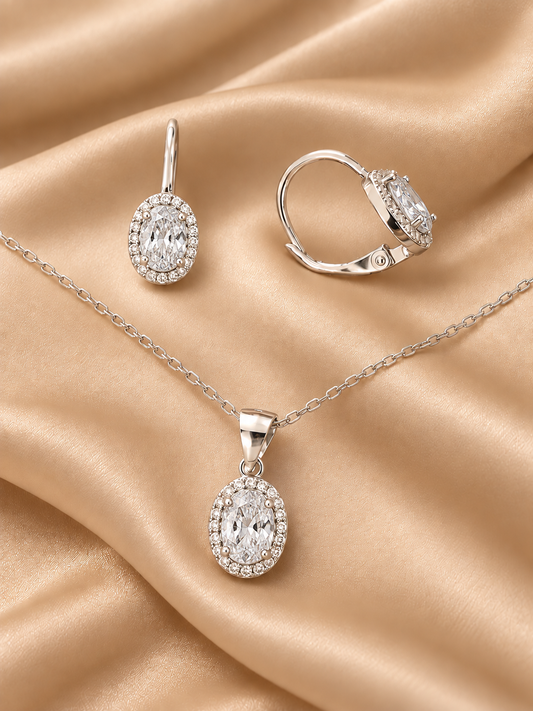 Silver set - oval zircon